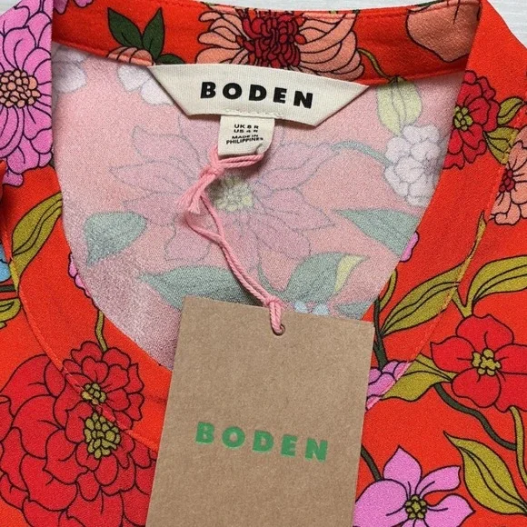 Boden ORA Floral Midi Dress Orange Pink US 4R New With Tags - Picture 8 of 9